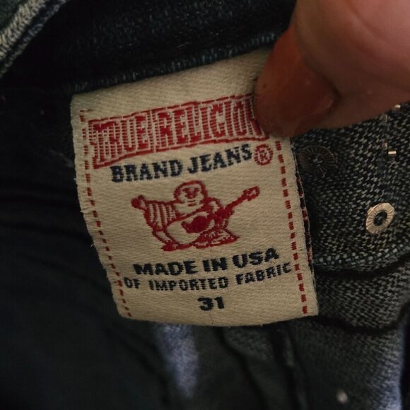 True Religion Billy Studded Rhinestone Flap Pocket Y2K Distressed Jeans Size 31 - Picture 13 of 15